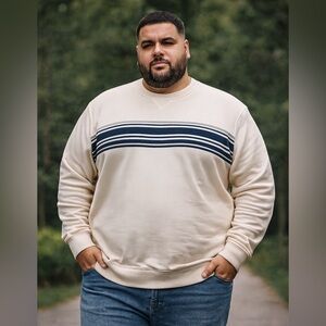 Hawker Rye Men's Classic Cream Striped Crewneck Sweater